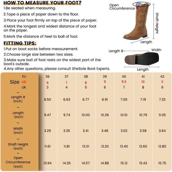 🆕Ladies Brown Embroidered Western Cowboy Boots Mid Calf Square Toe Leather - Picture 6 of 9